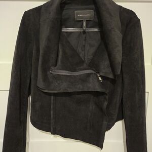 BCBG MAXAZRIA Black Suede Motorcycle Style Zip Up Jacket
